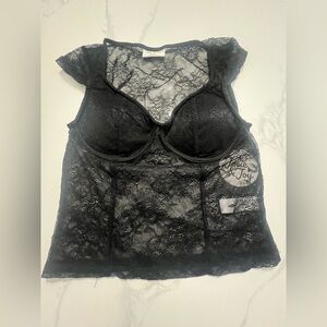 Nwt Jolie & Joy Lace Short Sleeve Cropped Top Black Size Medium